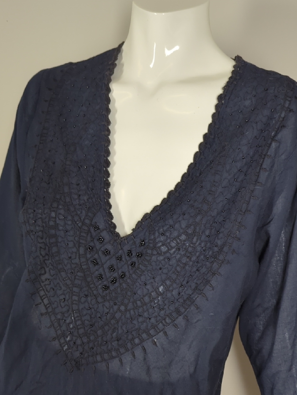 Zara Navy Long-Sleeve Beaded Lightweight Tunic Summer